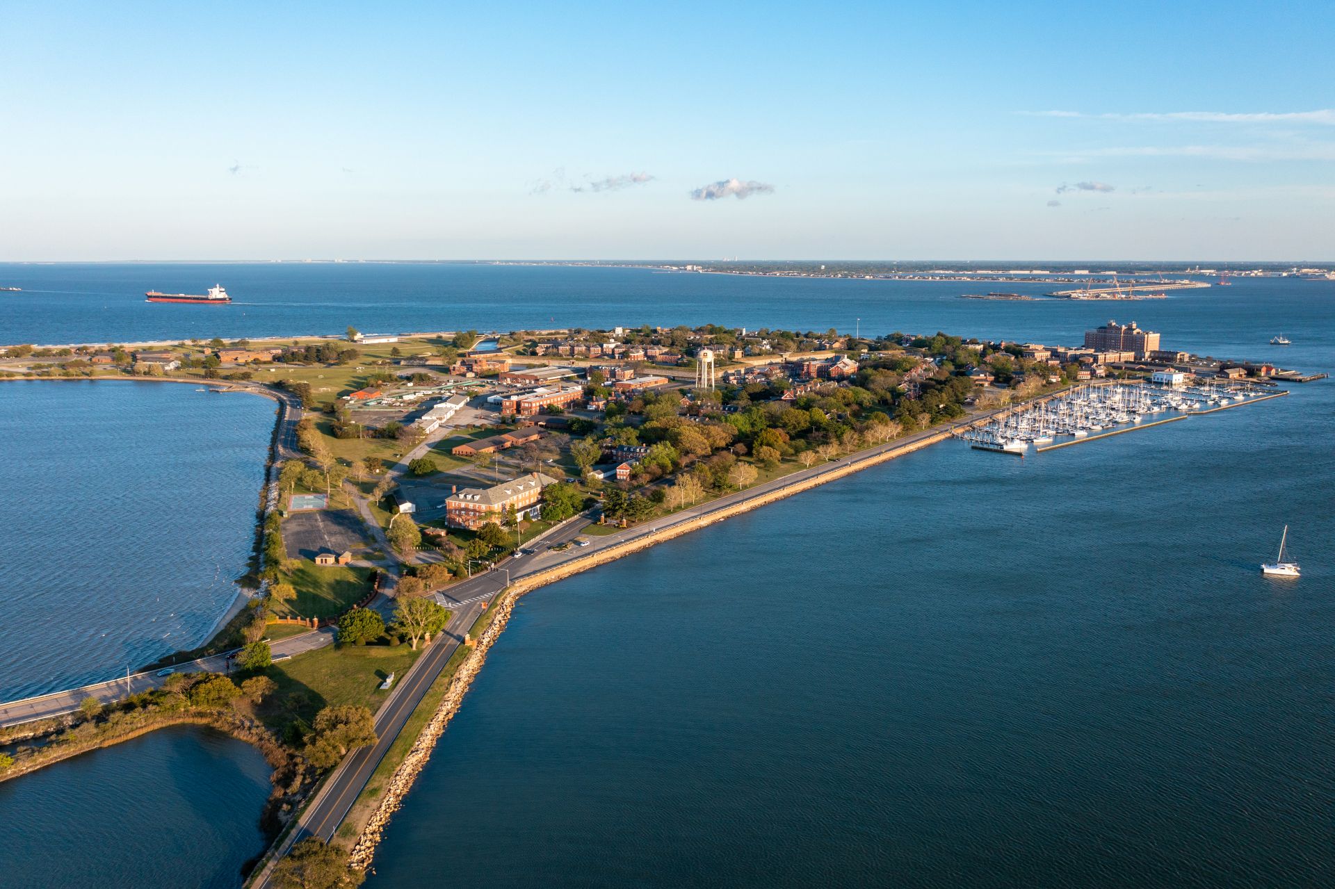 aerial view of chesapeake bay in hampton virginia