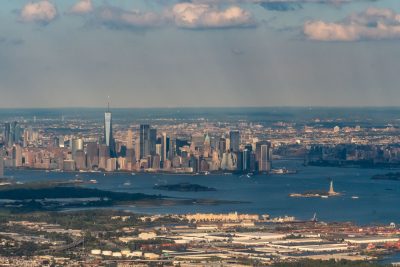 aerial view of nyc from nj and hudson river