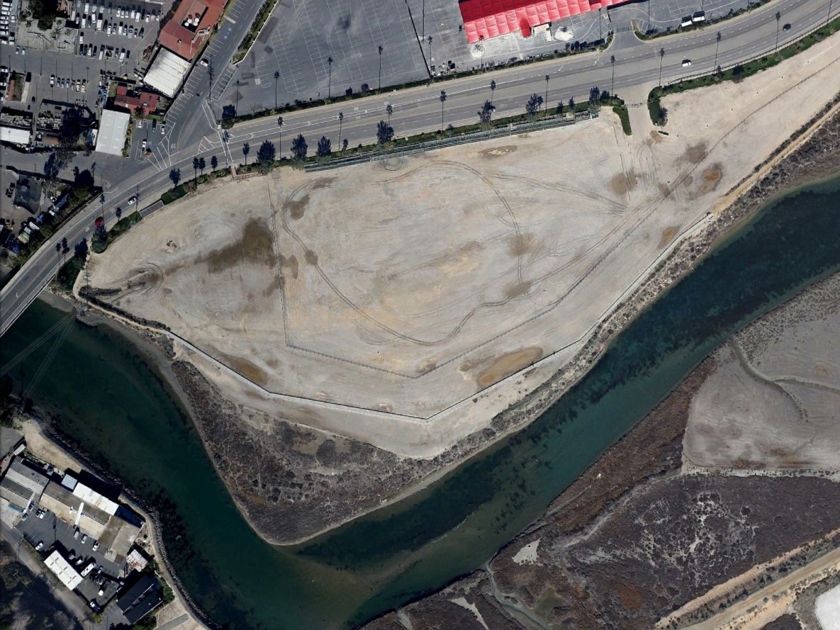 aerial view of the parking lot before habitat restoration