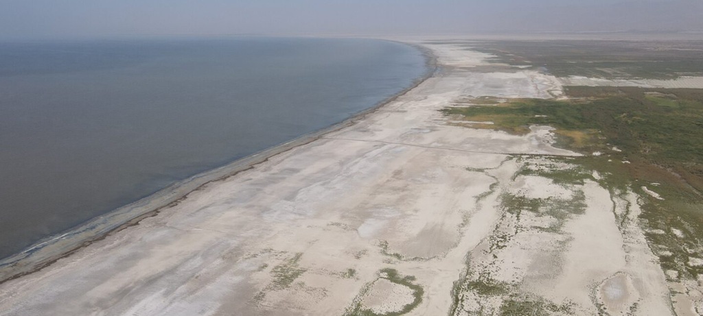 aerial view of salton sea coastal land