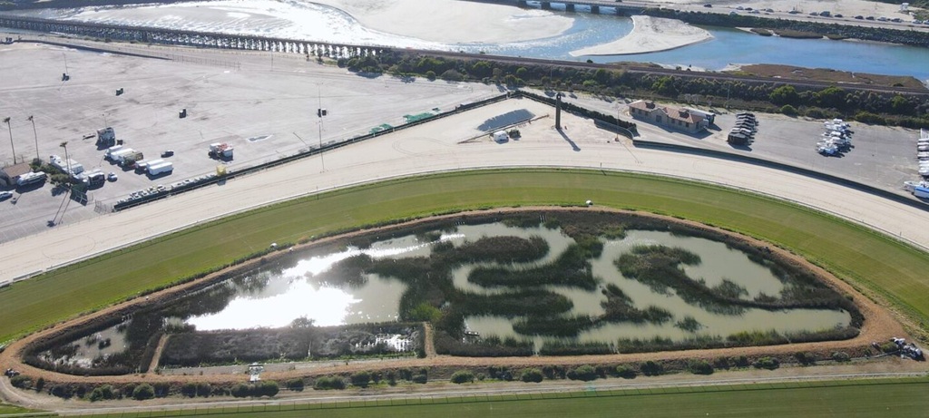 aerial view of fairgrounds water treatment runoff area