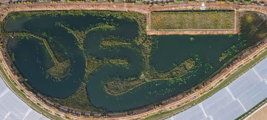 aerial view close up of water treatment runoff area