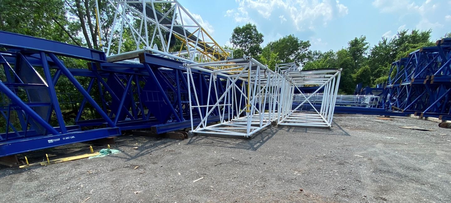 blue and white steel structures