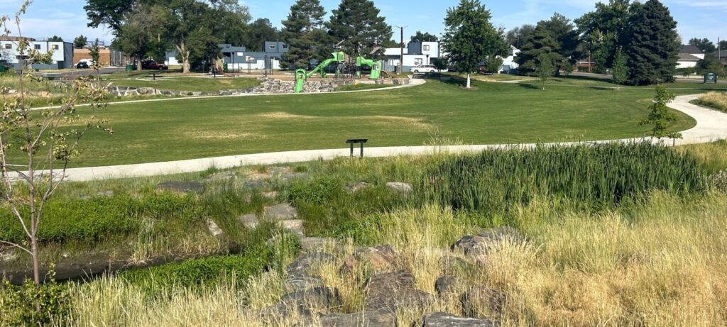 view of playground from distance in park
