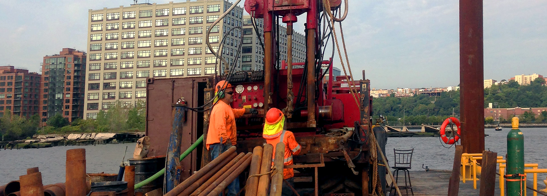field workers on a barge