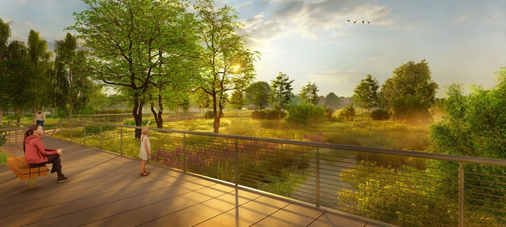 rendering of people at park looking into wilderness area