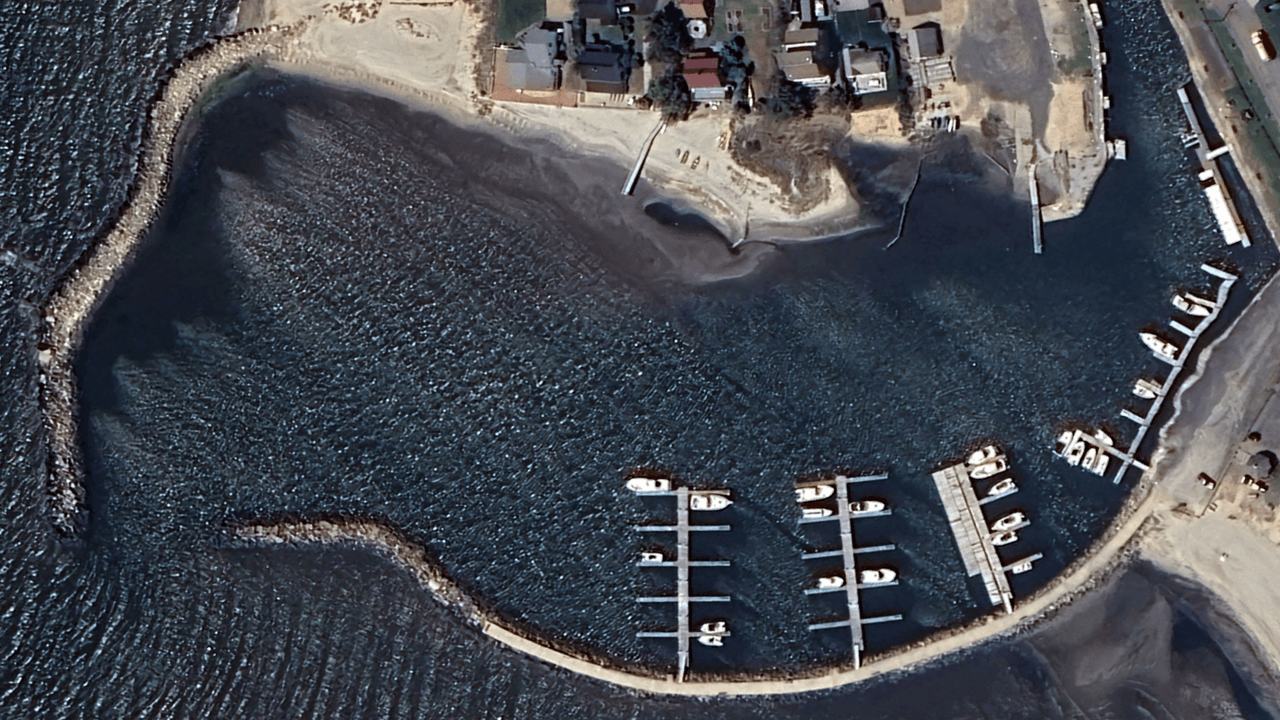 aerial view of harbor and boats in old saybrook