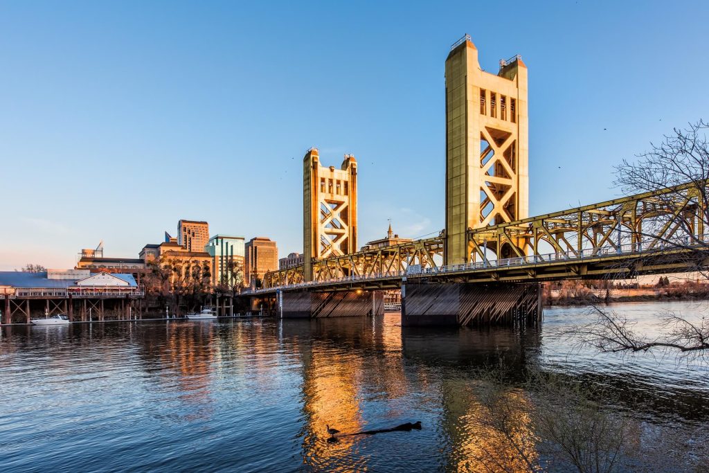 gold tower bridge in sacramento california
